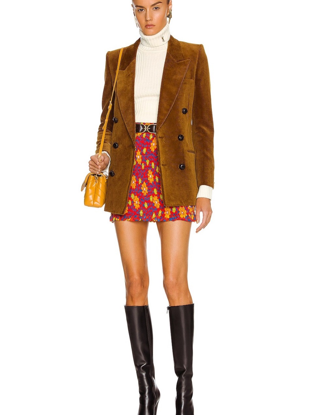 Saint Laurent Smocked Floral Silk Mini Skirt
